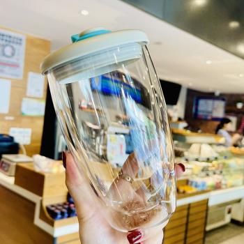 雙層隔熱玻璃杯ins風簡約高級感家用杯子帶蓋便攜透明水杯辦公室