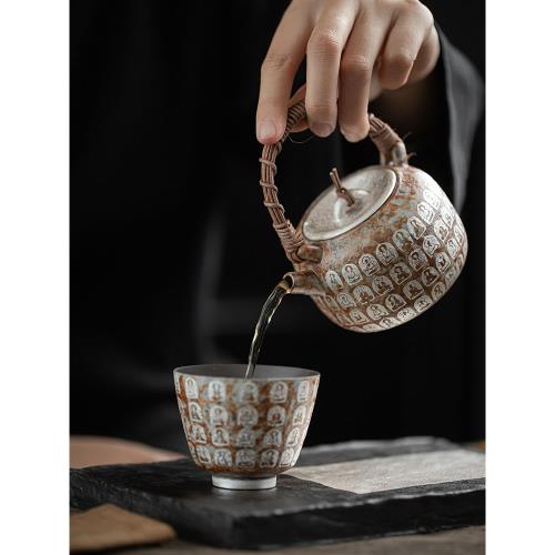 云吉造物藤把提梁壺窯變復古萬佛茶壺手工單壺家用功夫茶具泡茶器