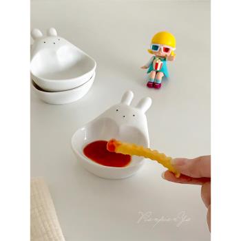 可愛兔子醬料碟創意立體造型陶瓷碟家用醬油碟火鍋蘸料碟調味碟