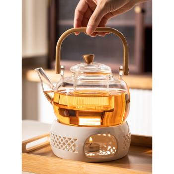 耐熱玻璃煮茶套裝家用日式下午茶高端茶具加熱花茶壺蠟燭臺煮茶爐