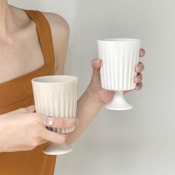 法式ins風復古條紋咖啡杯拿鐵杯高腳果汁杯甜品酸奶杯早餐牛奶杯
