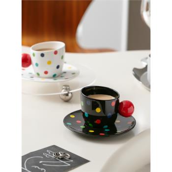 ENDELSS STARS復古波點創意陶瓷咖啡杯碟套裝下午茶杯小眾設計ins