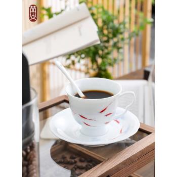 純手繪中式白瓷咖啡杯碟套裝英式下午茶精緻陶瓷杯子咖啡廳家用