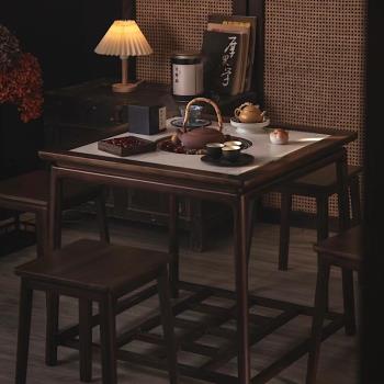 圍爐煮茶桌北美櫻桃木影木圍桌巖板面茶桌餐桌爐桌