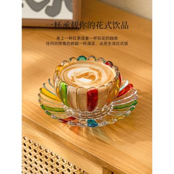 優格玻璃杯女高顏值咖啡杯設計感小眾網紅餐廳飲品杯子帶杯碟套裝