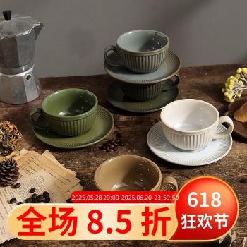 復古窯變敞口壓紋喝水咖啡杯碟