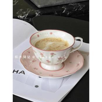 法式復古風陶瓷馬克杯玫瑰兔咖啡杯碟少女心可愛下午茶拿鐵杯ins