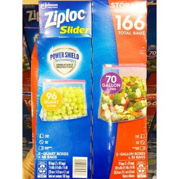 美國Ziploc 密保諾拉鏈式食物保鮮袋166只個密封袋可微波組合自封