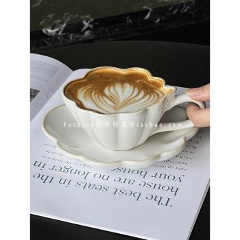 小眾設計感陶瓷咖啡杯碟歐式白色云朵陶瓷拉花咖啡杯早餐牛奶杯碟