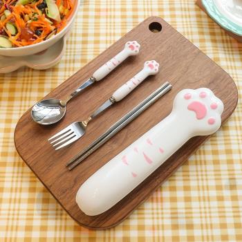 兒童筷子勺子套裝可愛小學生餐具上學專用不銹鋼便攜收納盒三件套