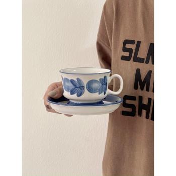 設計款ins風芬蘭中古風陶瓷杯碟少女心陶瓷馬克杯早餐燕麥牛奶杯