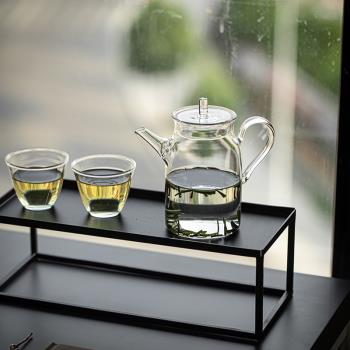草木祠 耐高溫玻璃泡茶壺中式仿宋執壺 加厚綠茶壺帶過濾網公道杯