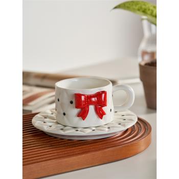 肆月創意蝴蝶結咖啡杯碟高檔精致拿鐵杯下午茶餐具套裝陶瓷水杯子