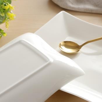 純白色骨瓷魚盤長方形家用創意陶瓷盤子碟子餐具餐廳商用魚碟蒸魚