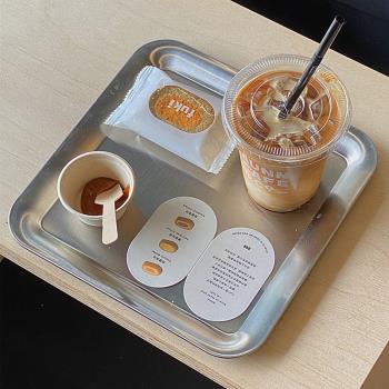 ins工業風咖啡店不銹鋼正方形上餐托盤面包蛋糕盤單品咖啡西餐盤