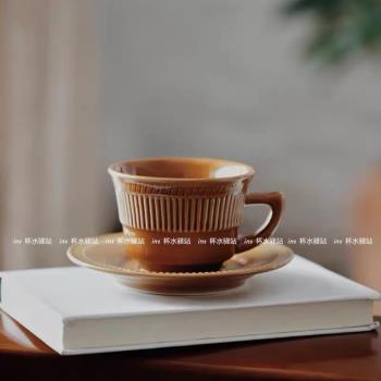 網紅ins復古條紋陶瓷咖啡杯濃縮咖啡杯碟套裝下午茶拿鐵杯北歐風