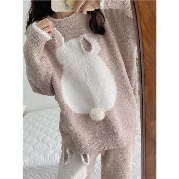 日系可愛小兔子女加厚珊瑚絨睡衣
