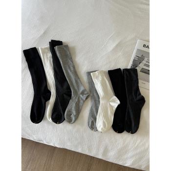 很薄的襪子女夏季純棉小腿襪長筒襪黑色白色堆堆襪中筒JK半截高