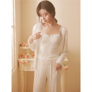 RoseTree睡衣女三件套春秋季長袖甜美純欲風吊帶睡衣莫代爾家居服