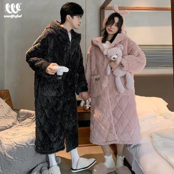 加厚珊瑚絨女夾棉保暖情侶睡袍