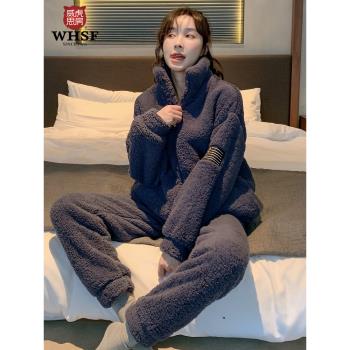 女保暖法蘭絨拉鏈時尚可外穿睡衣