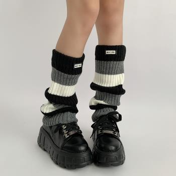 夜間教習室襪套女款春秋條紋小腿襪子女日系亞文化腿套灰色堆堆襪