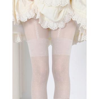 抵達一樓lolita春夏小波點白絲襪純欲芭蕾風超薄絲襪假高筒連褲襪