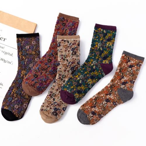 3雙 復古森系小碎花中筒襪子女春秋款韓版提花花朵女襪百搭襪子潮