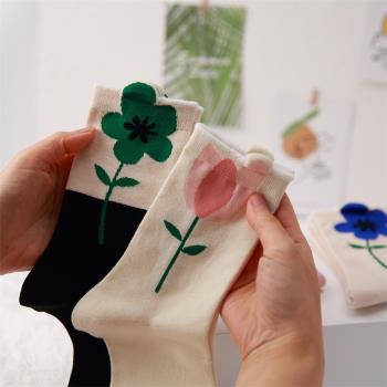 尋光設計立體花朵純棉少女中筒襪