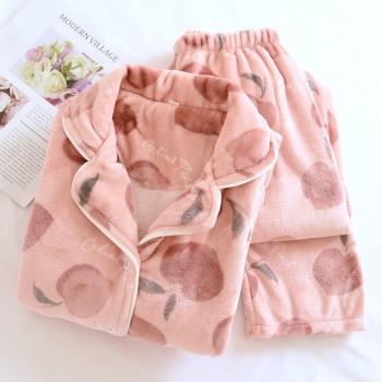 細膩柔軟淡粉櫻桃法蘭絨套裝睡衣