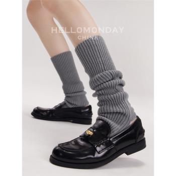 素人工作室襪子女秋冬堆堆襪踩腳襪套設計感粗線灰色腿套y2k外穿