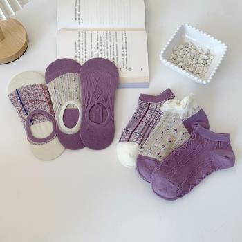 紫色花邊襪子女短襪淺口夏季薄款ins潮韓國可愛日系硅膠隱形船襪