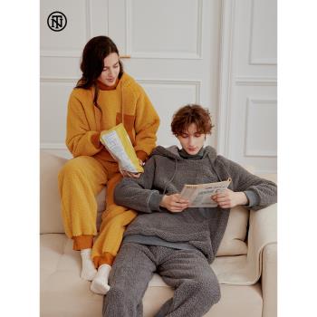 NoirTease奈黎詩秋冬加絨加厚情侶睡衣雙面絨連帽家居服兩件套裝