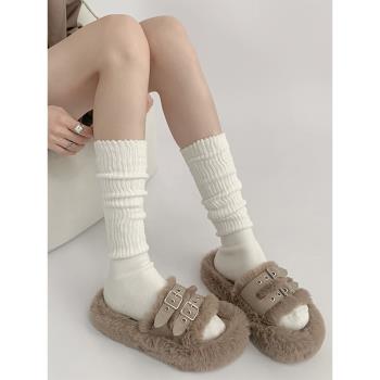 夜間教習室白色堆堆襪秋冬粗線襪子女學院風灰色jk小腿襪加厚長襪