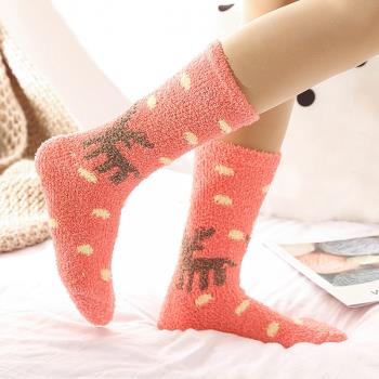 襪子女珊瑚絨睡眠秋冬季家居加絨加厚保暖月子襪產后中筒地板襪