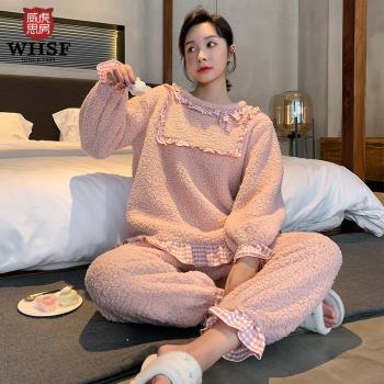女士冬季加厚可愛甜美法蘭絨睡衣