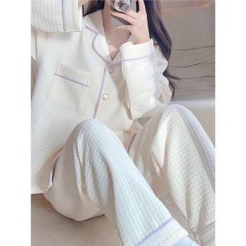 睡衣女款春秋冬季夾棉長袖套裝加厚2024新款冬天家居服空氣棉紫色