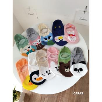 韓國女卡通可愛防滑夏季小熊船襪