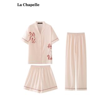 拉夏貝爾/La Chapelle兔子卡通睡衣短褲長褲甜美居家服三件套夏季