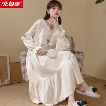 北極絨睡裙女長款春秋季純棉長袖2025年新款法式高階感睡衣家居服