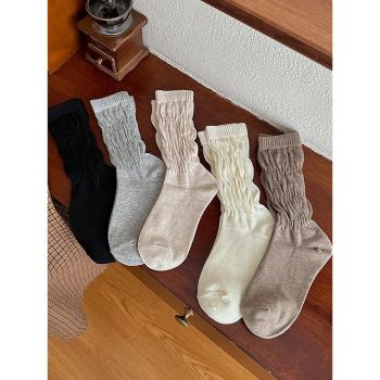 白色芭蕾風甜美堆堆襪子女中筒襪ins潮春秋寬松日系簡約純色長襪