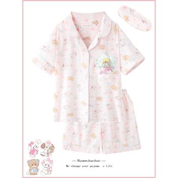 mikko卡通可愛睡衣女款夏季純棉短袖粉色甜美學生少女家居服套裝