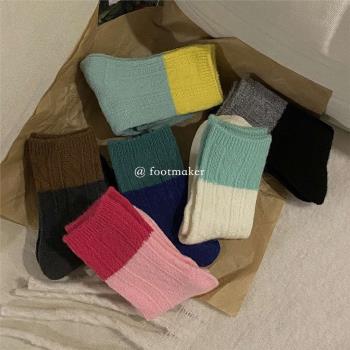 Ins Color-blocking Contrast Dark Pattern Wool Socks Autumn a