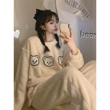 ins韓國小熊少女加厚法蘭絨睡衣