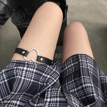 硬妹PU腿環飾品性感日系學生黑色腿環吊襪帶女大腿圈鏈飾愛心腿帶