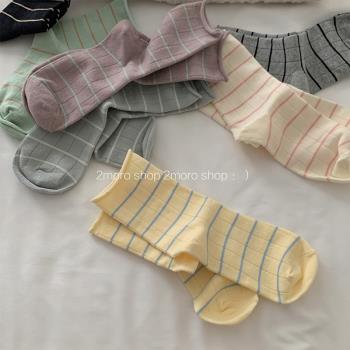 明日商店 ins奶里奶氣的彩色條紋卷邊堆堆襪少女感百搭軟糯中筒襪