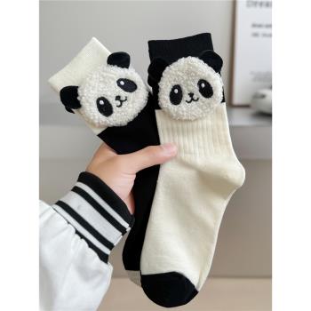 熊貓玩偶襪子女韓國中筒襪ins潮學院風可愛3d個性立體秋冬堆堆襪