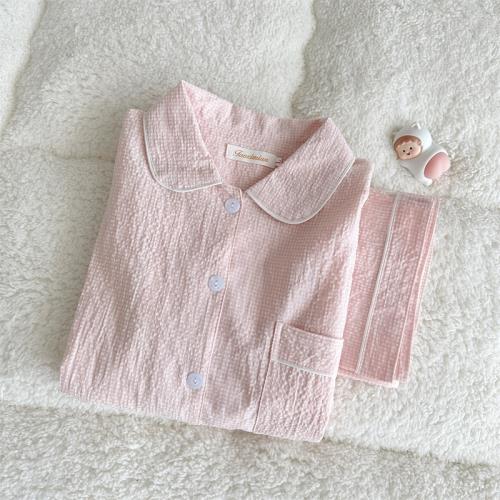 棉麻睡衣女士春秋款長袖日系少女春夏薄款棉質翻領開衫家居服套裝