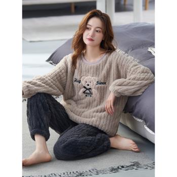 芬騰可安2025年新款珊瑚絨睡衣女秋冬季加厚休閑法蘭絨家居服秋冬