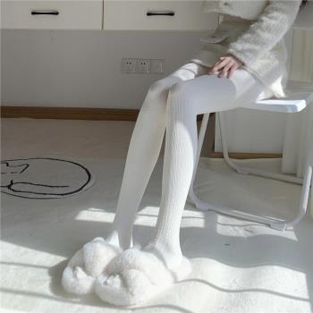 日系奶白色麻花針織中厚連褲襪